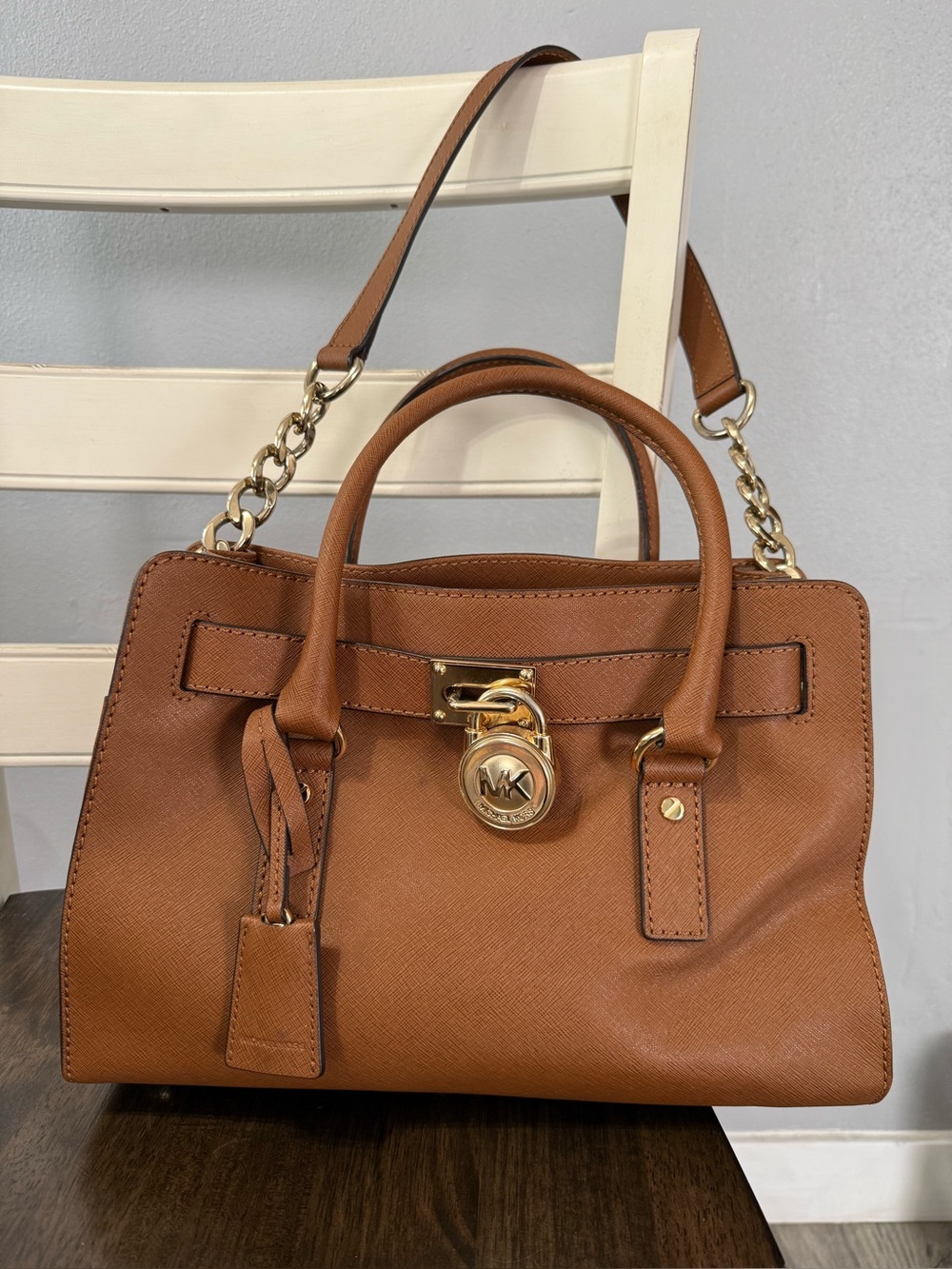 Michael Kors Chestnut Brown Leather Satchel with Gold Hardware